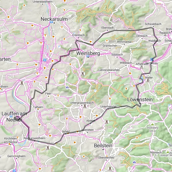 Karten-Miniaturansicht der Radinspiration "Panoramablick auf Heilbronn" in Stuttgart, Germany. Erstellt vom Tarmacs.app-Routenplaner für Radtouren
