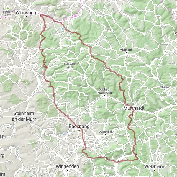 Map miniature of "The Gravel Time Trial" cycling inspiration in Stuttgart, Germany. Generated by Tarmacs.app cycling route planner