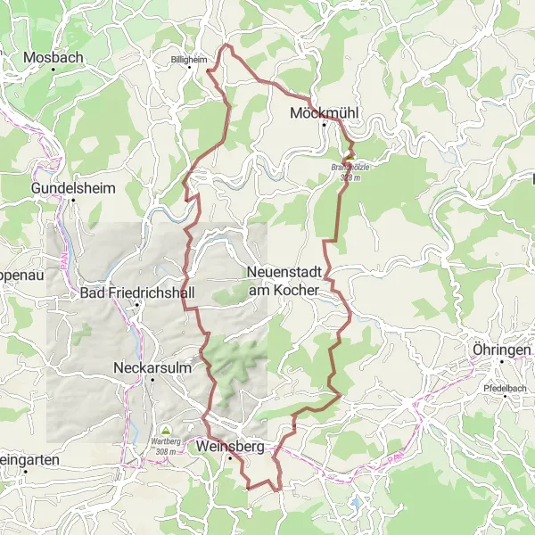 Karten-Miniaturansicht der Radinspiration "Idyllische Strecke um Herbolzheim" in Stuttgart, Germany. Erstellt vom Tarmacs.app-Routenplaner für Radtouren