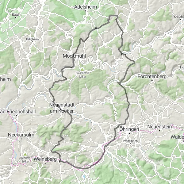 Map miniature of "Ellhofen Loop" cycling inspiration in Stuttgart, Germany. Generated by Tarmacs.app cycling route planner