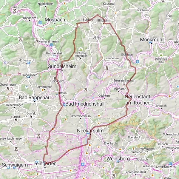Karten-Miniaturansicht der Radinspiration "Abenteuerliche Gravel-Tour durch das Leintal" in Stuttgart, Germany. Erstellt vom Tarmacs.app-Routenplaner für Radtouren