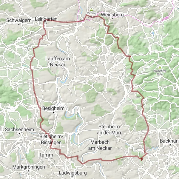 Karten-Miniaturansicht der Radinspiration "Gravel-Abenteuer im Grünen" in Stuttgart, Germany. Erstellt vom Tarmacs.app-Routenplaner für Radtouren