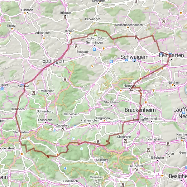 Karten-Miniaturansicht der Radinspiration "Durch Weinberge und historische Ortschaften" in Stuttgart, Germany. Erstellt vom Tarmacs.app-Routenplaner für Radtouren