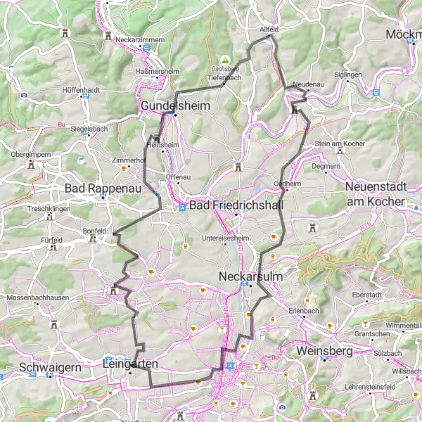 Karten-Miniaturansicht der Radinspiration "Weinstraße durch das Neckartal" in Stuttgart, Germany. Erstellt vom Tarmacs.app-Routenplaner für Radtouren