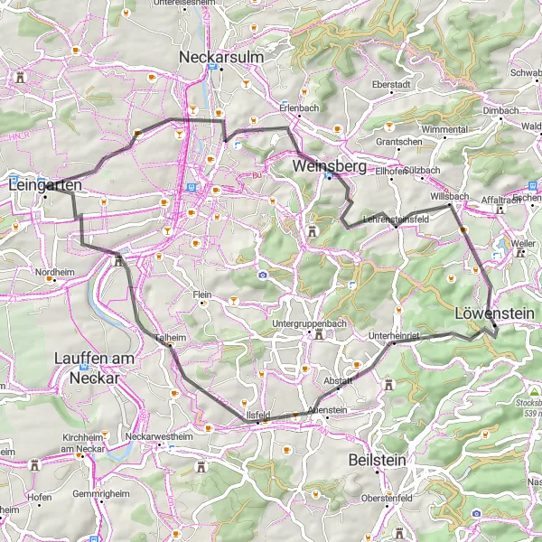 Karten-Miniaturansicht der Radinspiration "Rundtour über Wolfsberg und Löwenstein" in Stuttgart, Germany. Erstellt vom Tarmacs.app-Routenplaner für Radtouren
