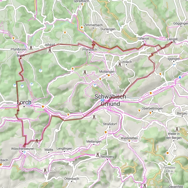 Map miniature of "Great Gravel Adventure" cycling inspiration in Stuttgart, Germany. Generated by Tarmacs.app cycling route planner