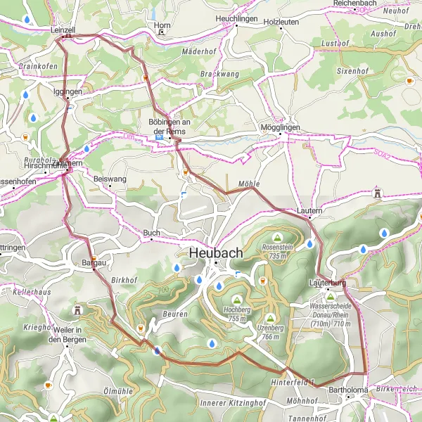 Map miniature of "Scenic Gravel Ride" cycling inspiration in Stuttgart, Germany. Generated by Tarmacs.app cycling route planner