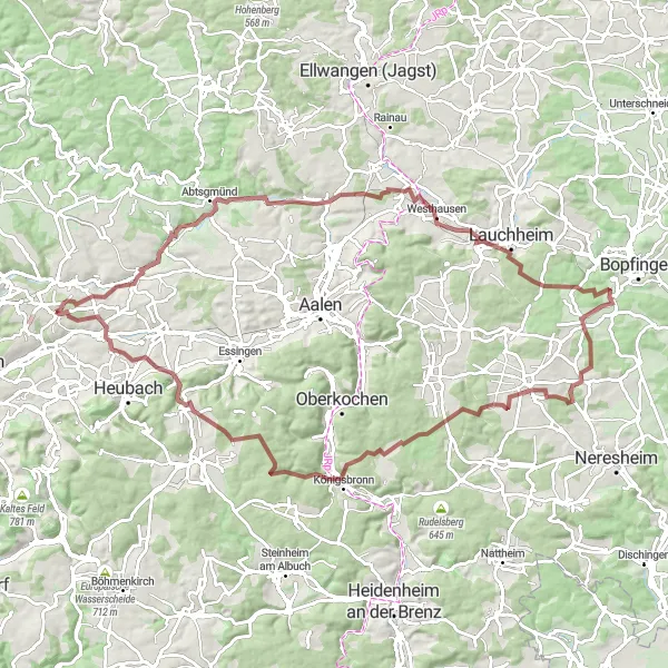 Map miniature of "Gravel Adventure to Böbingen an der Rems" cycling inspiration in Stuttgart, Germany. Generated by Tarmacs.app cycling route planner
