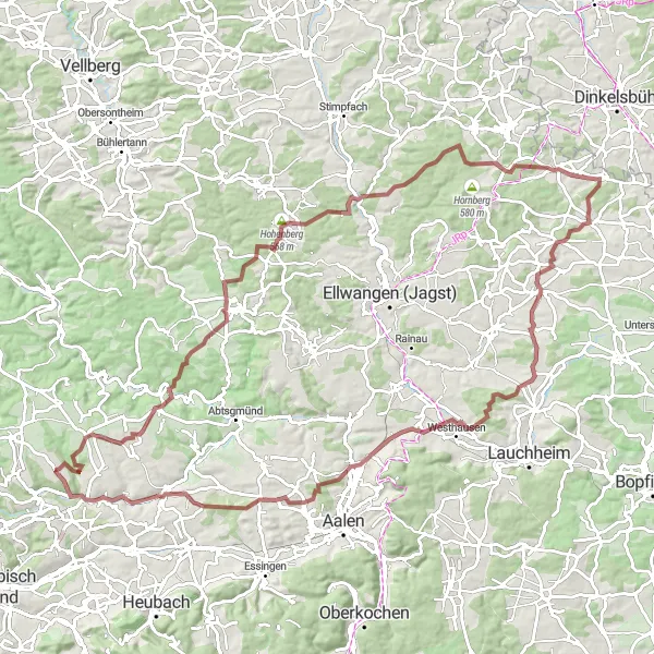 Map miniature of "Discover Hohenstadt and Beyond" cycling inspiration in Stuttgart, Germany. Generated by Tarmacs.app cycling route planner