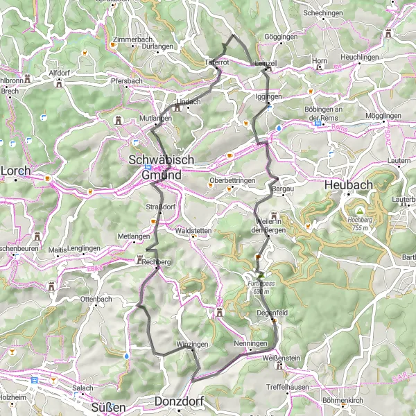 Karten-Miniaturansicht der Radinspiration "Rundweg um Leinzell" in Stuttgart, Germany. Erstellt vom Tarmacs.app-Routenplaner für Radtouren