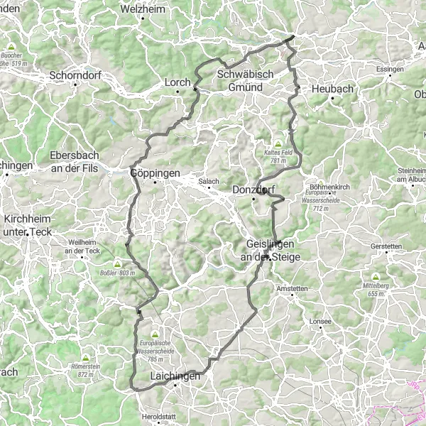 Karten-Miniaturansicht der Radinspiration "Beeindruckende Aussichtspunkte und historische Orte" in Stuttgart, Germany. Erstellt vom Tarmacs.app-Routenplaner für Radtouren