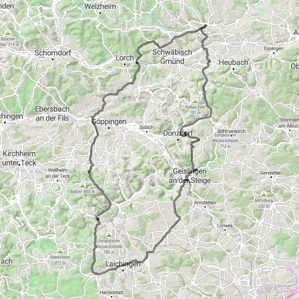 Map miniature of "The Ultimate Road Cycling Challenge" cycling inspiration in Stuttgart, Germany. Generated by Tarmacs.app cycling route planner