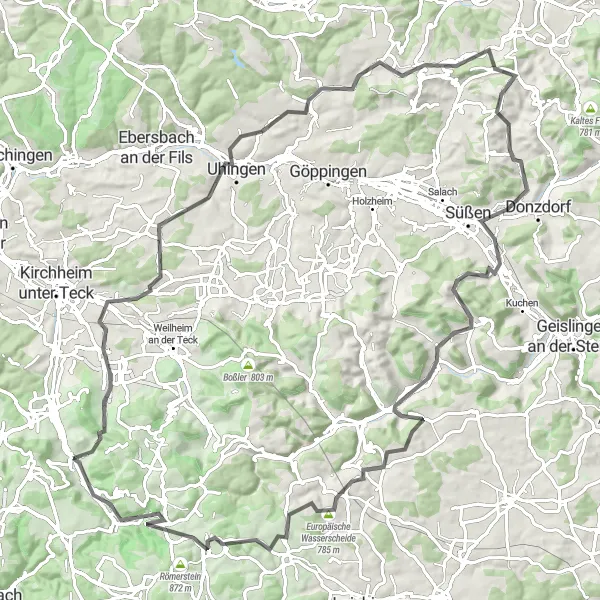 Map miniature of "The Road Explorer" cycling inspiration in Stuttgart, Germany. Generated by Tarmacs.app cycling route planner
