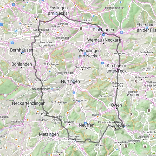 Map miniature of "The Countryside Escape" cycling inspiration in Stuttgart, Germany. Generated by Tarmacs.app cycling route planner