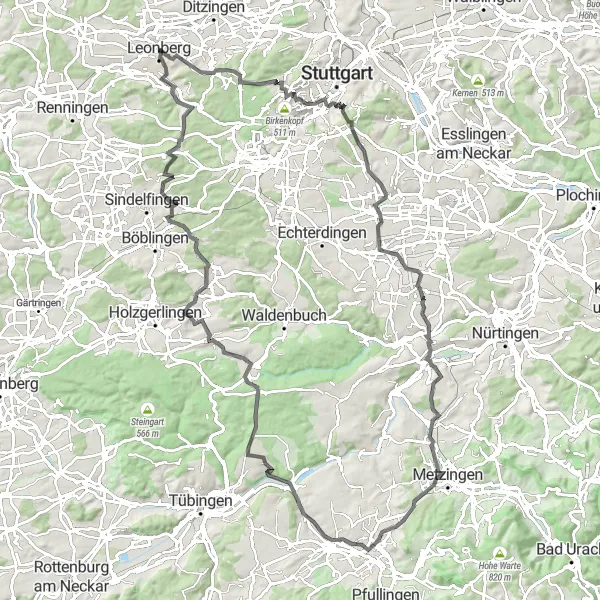 Map miniature of "Leonberg - Neckartailfingen Loop" cycling inspiration in Stuttgart, Germany. Generated by Tarmacs.app cycling route planner