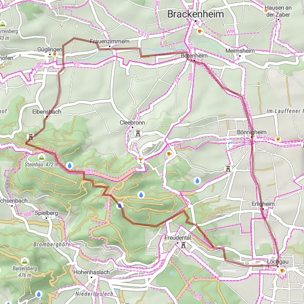 Karten-Miniaturansicht der Radinspiration "Gravel-Tour über Großer Saukopf und Burgruine Blankenhorn" in Stuttgart, Germany. Erstellt vom Tarmacs.app-Routenplaner für Radtouren