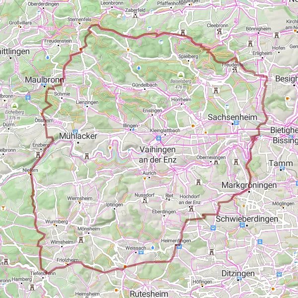 Karten-Miniaturansicht der Radinspiration "Gravel-Tour durch Markgröningen und Burgruine Blankenhorn" in Stuttgart, Germany. Erstellt vom Tarmacs.app-Routenplaner für Radtouren