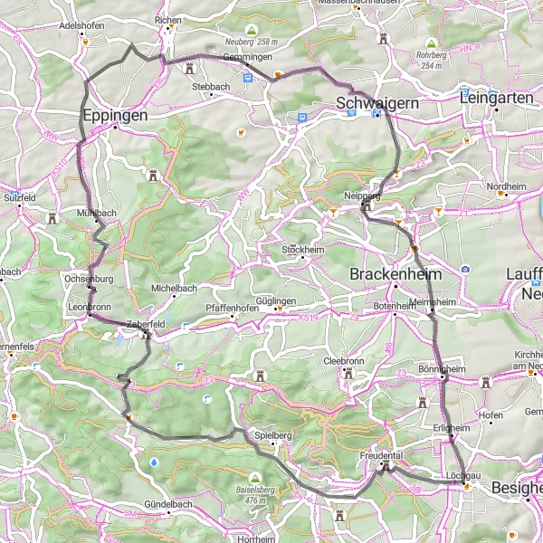 Karten-Miniaturansicht der Radinspiration "Road-Tour zum Krapfen und Ochsenbach" in Stuttgart, Germany. Erstellt vom Tarmacs.app-Routenplaner für Radtouren