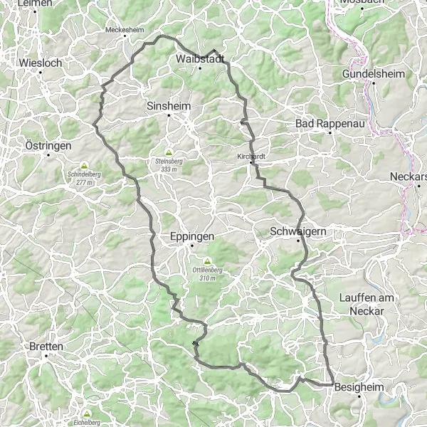 Karten-Miniaturansicht der Radinspiration "Rundfahrt von Löchgau aus" in Stuttgart, Germany. Erstellt vom Tarmacs.app-Routenplaner für Radtouren