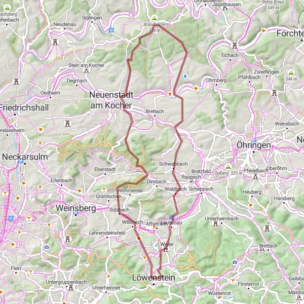 Karten-Miniaturansicht der Radinspiration "Gravel-Tour durch die Region um Löwenstein" in Stuttgart, Germany. Erstellt vom Tarmacs.app-Routenplaner für Radtouren