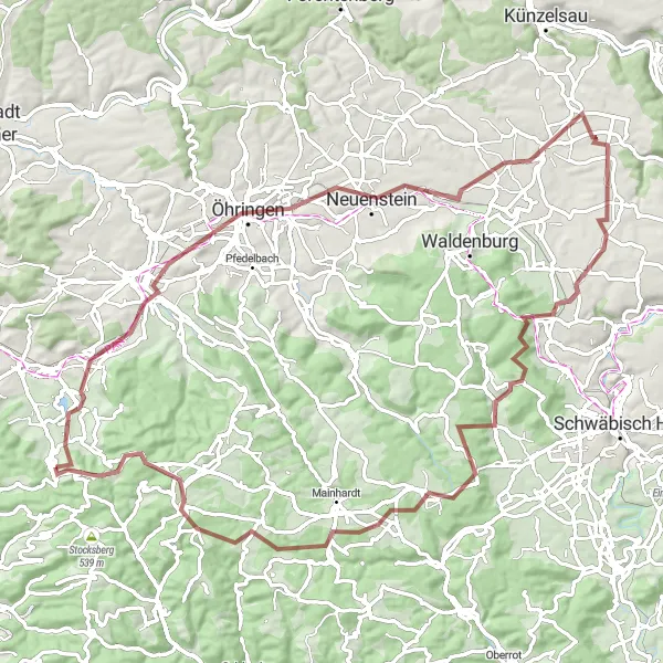 Karten-Miniaturansicht der Radinspiration "Herausfordernde Gravel-Tour um Löwenstein" in Stuttgart, Germany. Erstellt vom Tarmacs.app-Routenplaner für Radtouren