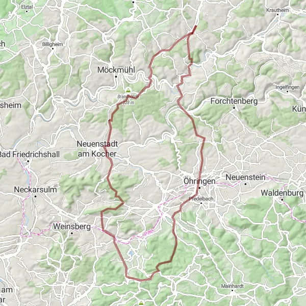 Map miniature of "Untouched Gravel Adventure" cycling inspiration in Stuttgart, Germany. Generated by Tarmacs.app cycling route planner