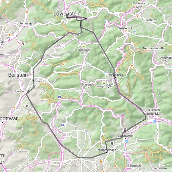 Map miniature of "Spiegelberg Circuit" cycling inspiration in Stuttgart, Germany. Generated by Tarmacs.app cycling route planner