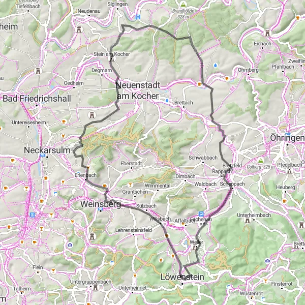 Map miniature of "Stuttgart Vineyards and Kocher Valley Loop" cycling inspiration in Stuttgart, Germany. Generated by Tarmacs.app cycling route planner