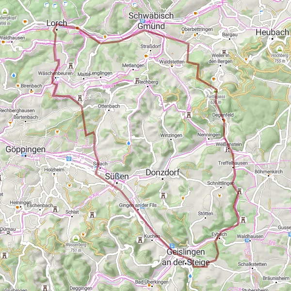 Karten-Miniaturansicht der Radinspiration "Gravel-Tour um Lorch" in Stuttgart, Germany. Erstellt vom Tarmacs.app-Routenplaner für Radtouren