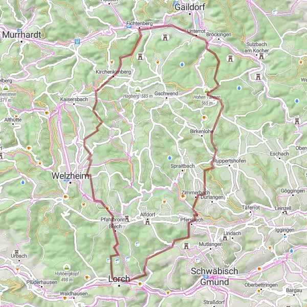 Karten-Miniaturansicht der Radinspiration "Gravel Rundweg von Pfahlbronn nach Lorch" in Stuttgart, Germany. Erstellt vom Tarmacs.app-Routenplaner für Radtouren