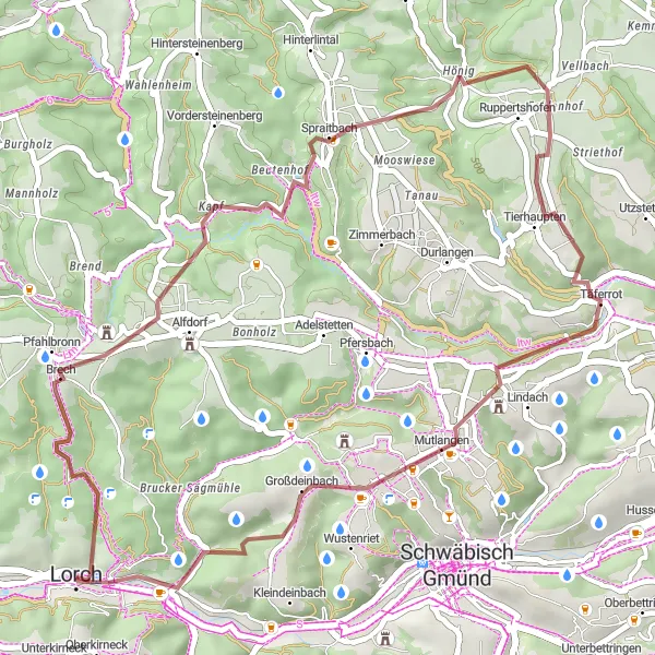 Karten-Miniaturansicht der Radinspiration "Gravel-Tour durch Täferrot" in Stuttgart, Germany. Erstellt vom Tarmacs.app-Routenplaner für Radtouren
