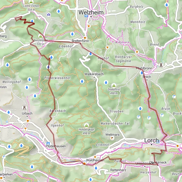 Karten-Miniaturansicht der Radinspiration "Kleine Gravel-Tour um Plüderhausen" in Stuttgart, Germany. Erstellt vom Tarmacs.app-Routenplaner für Radtouren