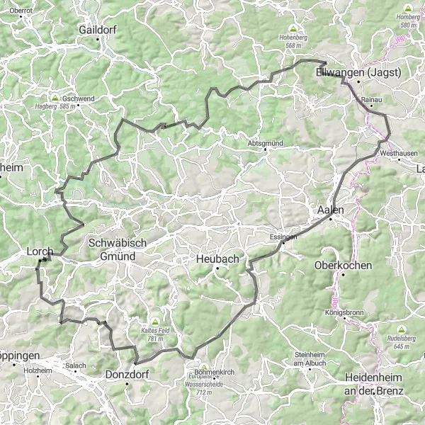 Karten-Miniaturansicht der Radinspiration "Road Cycling Tour von Lorch nach Wäschenbeuren" in Stuttgart, Germany. Erstellt vom Tarmacs.app-Routenplaner für Radtouren