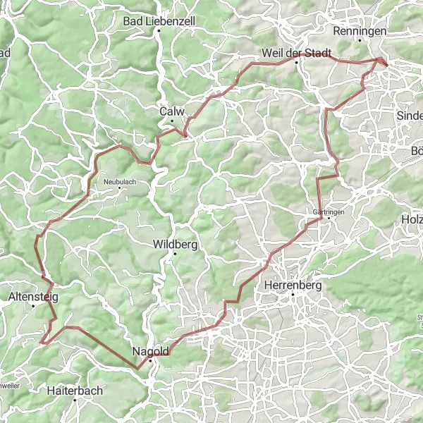 Karten-Miniaturansicht der Radinspiration "Felsen und Burgen Route" in Stuttgart, Germany. Erstellt vom Tarmacs.app-Routenplaner für Radtouren