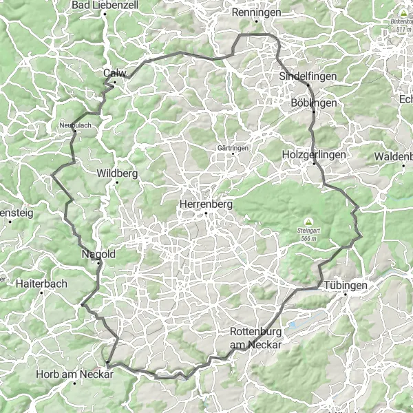 Karten-Miniaturansicht der Radinspiration "Schwarzwald-Rundfahrt von Magstadt" in Stuttgart, Germany. Erstellt vom Tarmacs.app-Routenplaner für Radtouren