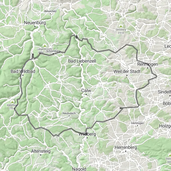 Map miniature of "The Wild in the Black Forest" cycling inspiration in Stuttgart, Germany. Generated by Tarmacs.app cycling route planner