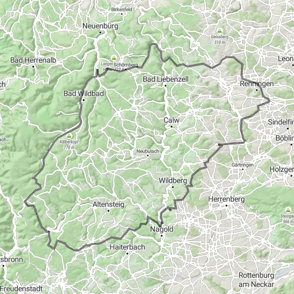 Karten-Miniaturansicht der Radinspiration "Bergpanorama Route" in Stuttgart, Germany. Erstellt vom Tarmacs.app-Routenplaner für Radtouren