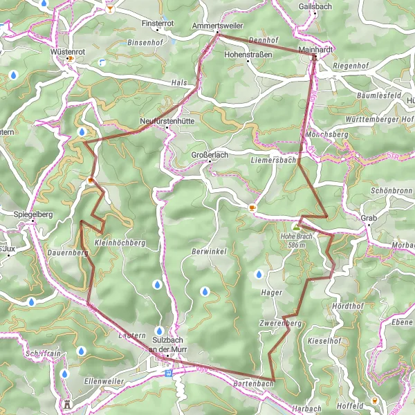 Karten-Miniaturansicht der Radinspiration "Gravelabenteuer rund um Jagdschloss Mainhardt" in Stuttgart, Germany. Erstellt vom Tarmacs.app-Routenplaner für Radtouren