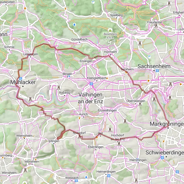 Karten-Miniaturansicht der Radinspiration "Graveltour um Markgröningen" in Stuttgart, Germany. Erstellt vom Tarmacs.app-Routenplaner für Radtouren