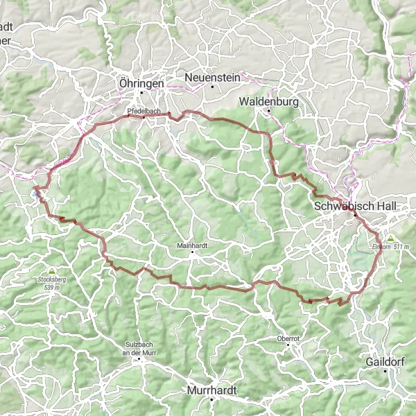 Karten-Miniaturansicht der Radinspiration "Burgentour durch Großerlach und Umgebung" in Stuttgart, Germany. Erstellt vom Tarmacs.app-Routenplaner für Radtouren