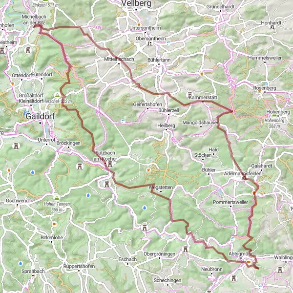 Karten-Miniaturansicht der Radinspiration "Die Bilz-Hornberg Route" in Stuttgart, Germany. Erstellt vom Tarmacs.app-Routenplaner für Radtouren