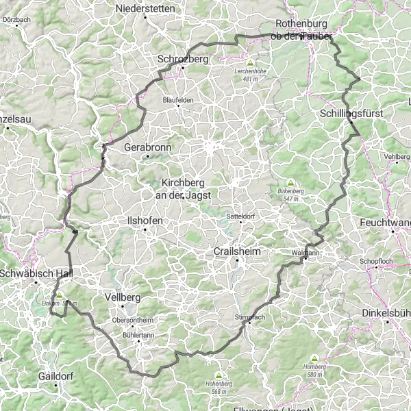 Karten-Miniaturansicht der Radinspiration "Michelbach-Streuberg Rundfahrt" in Stuttgart, Germany. Erstellt vom Tarmacs.app-Routenplaner für Radtouren