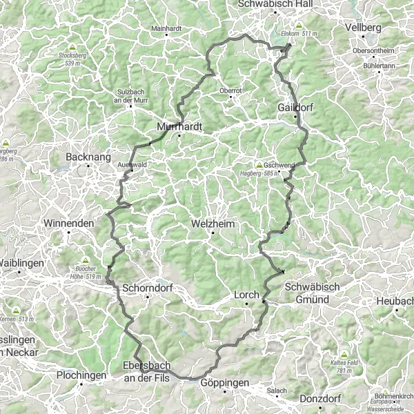 Karten-Miniaturansicht der Radinspiration "Bilz-Murrhardt Tour" in Stuttgart, Germany. Erstellt vom Tarmacs.app-Routenplaner für Radtouren