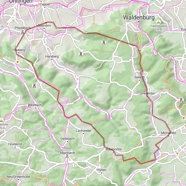 Karten-Miniaturansicht der Radinspiration "Pfedelbach Naturrunde" in Stuttgart, Germany. Erstellt vom Tarmacs.app-Routenplaner für Radtouren