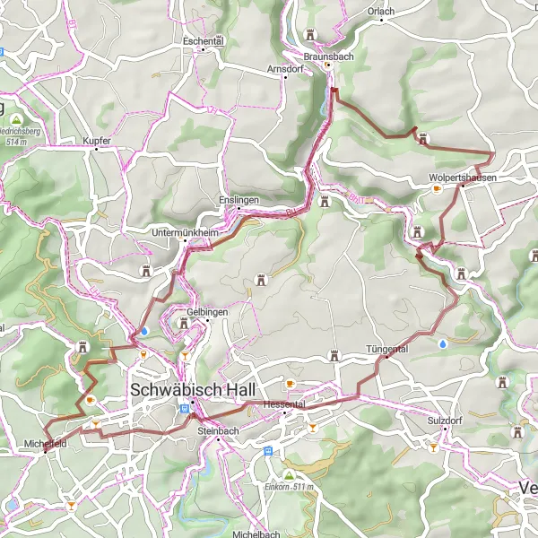 Karten-Miniaturansicht der Radinspiration "Geschichtsträchtige Gravel-Tour um Michelfeld" in Stuttgart, Germany. Erstellt vom Tarmacs.app-Routenplaner für Radtouren