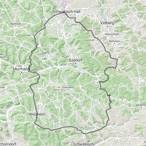 Karten-Miniaturansicht der Radinspiration "Schwäbisch Hall & Tyrol Herausforderung" in Stuttgart, Germany. Erstellt vom Tarmacs.app-Routenplaner für Radtouren