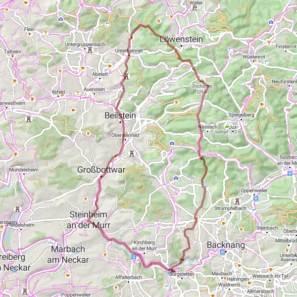 Map miniature of "Gravel Escape: Mittelschöntal Adventure" cycling inspiration in Stuttgart, Germany. Generated by Tarmacs.app cycling route planner