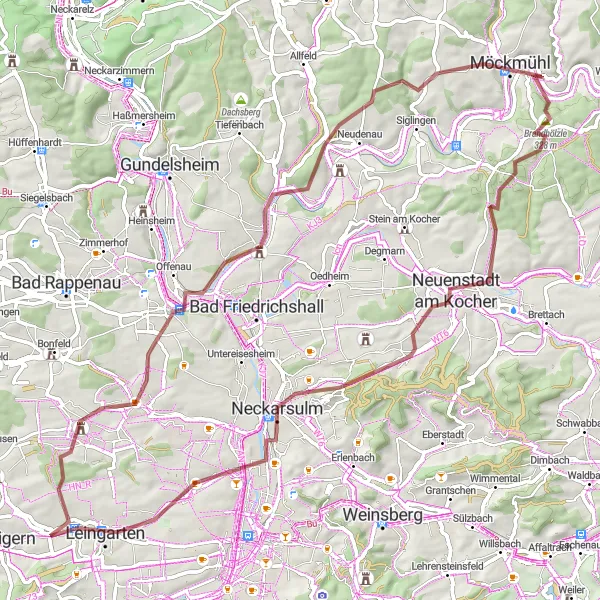 Karten-Miniaturansicht der Radinspiration "Abenteuerliche Gravelrunde mit herausfordernden Anstiegen" in Stuttgart, Germany. Erstellt vom Tarmacs.app-Routenplaner für Radtouren