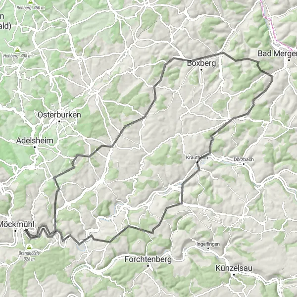 Karten-Miniaturansicht der Radinspiration "Abenteuerliche Rundtour durch die Hügel des Hohenloher Landes" in Stuttgart, Germany. Erstellt vom Tarmacs.app-Routenplaner für Radtouren