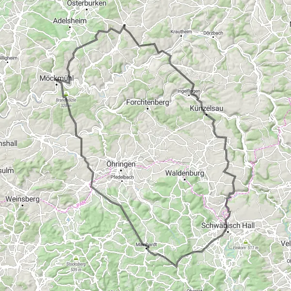 Karten-Miniaturansicht der Radinspiration "Entdeckungstour entlang des Kochers" in Stuttgart, Germany. Erstellt vom Tarmacs.app-Routenplaner für Radtouren